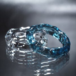 Blue Stardust Ice Ring & Clear Glass Ice Ring 【YASUDA GLASS】の画像