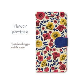 赤と黄　可愛い花柄 手帳型スマホケース　iPhone15 14 13 12 11 ProMAX 　の画像