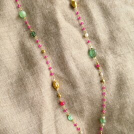 K18 Antique stone ・Ruby・goldbeads Necklaceの画像