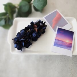 【数量限定】真夜中の桜のバレッタ ■ ダークネイビー 2色展開 ■ サテン生地