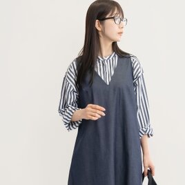 色落ちしない岡山デニムで ずっときれいに 前後2WAY ワンピース 濃紺●ANGE-NAVY●の画像