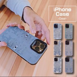 iPhoneケース 14 13 12 12 Pro ProMax 歯車 メタリック 半透明 ギミック 防指紋の画像