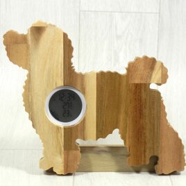 デジタル温・湿度計（時計付）トイプードル（立ち姿）【木製（アカシア集成材）】（置き・掛け兼用）の画像