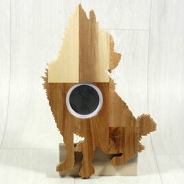 デジタル温・湿度計（時計付）チワワ（ロングコート）【木製（アカシア集成材）】（置き・掛け兼用）の画像