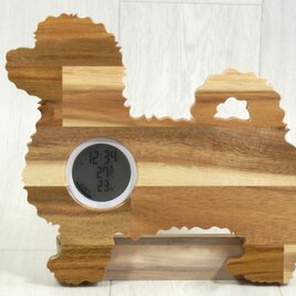 デジタル温・湿度計（時計付）マルチーズ【木製（アカシア集成材）】（置き・掛け兼用）の画像
