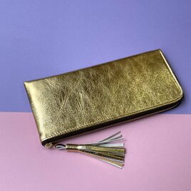 【新色・ミラーゴールド】ゴートレザーのスリムな長財布　Ｌ字型　　の画像