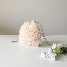【受注生産】ボリュームチュール巾着バッグ（ピンク×ピンクベージュ）の画像