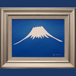 油絵イラスト▲『青い空に白い富士山』▲がんどうあつし絵画原画肉筆F4シルバー縁付の画像