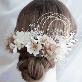 桜と紫陽花の髪かざり　シャンパンピンク×ホワイト　成人式　卒業式　結婚式　着物　振袖　和装ヘアアクセサリーの画像