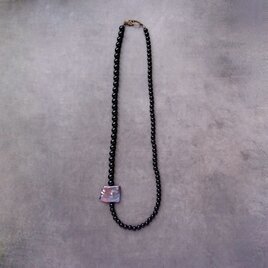 Big Square Pearl Necklace／スクエアパール×オニキス ネックレス（Black）の画像