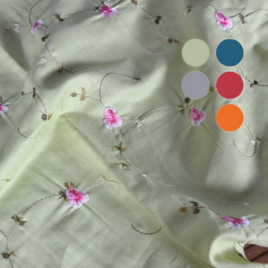 5色 ラミー麻+綿生地 刺繍花柄 春夏の綿麻生地の画像