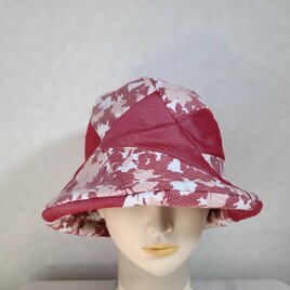 魅せる帽子☆春を呼ぶ♪リバーシブルクロッシュ～コーラルピンク&フラワープリントの画像