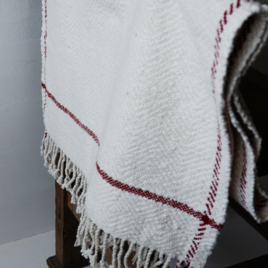 organic cotton small blanket_handwoven/ white and redの画像