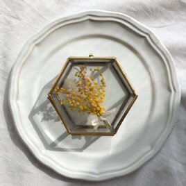 【受注製作】六角形ガラスボックス　小さなミモザブーケの画像