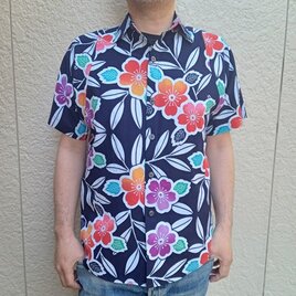 半袖浴衣反物リメイクシャツ（桜）の画像