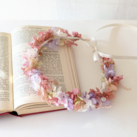 選べるピンク）ふわふわ花冠　キッズ　ベビー　ピンクパープル