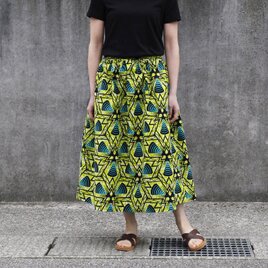 アフリカ布のギャザースカート（ ドリル ）アフリカンプリント アフリカンファブリックの画像
