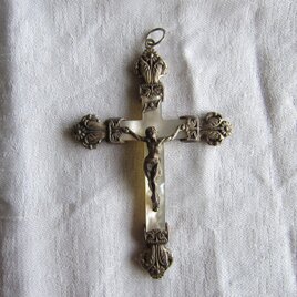 十字架 マザーオブパール 純銀製 白蝶貝 フランスアンティークの画像