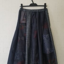 大島紬リメイク　裏地付きタックギャザースカート　の画像