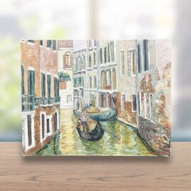 運河を行く(油絵Ｆ6号、原画一点物、イタリア、ヴェネツィア)の画像