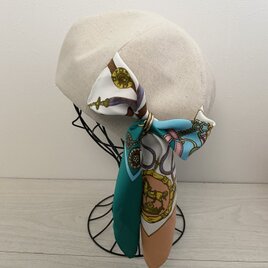 TOPI 綿麻ベージュとスカーフのベレー帽の画像