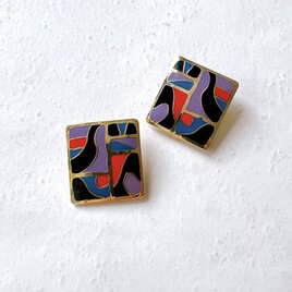 Y970-ヴィンテージイヤリング U.S.A. 1980s Deadstock Square Cloisonnéの画像