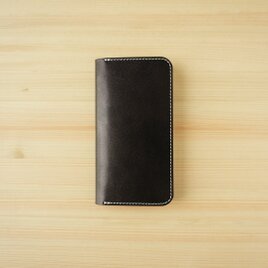 牛革 iPhone15 / 15 Pro カバー  ヌメ革  レザーケース  手帳型  ブラックカラーの画像