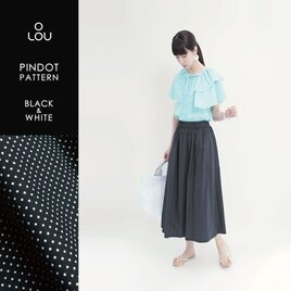 合わせやすさ抜群な大人ピンドット 黒 白 ロングスカート 綿 ●STELLA-BLACK●の画像