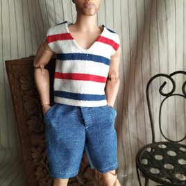 ケン　LOOKS（背丈３１cm）用　ノースリーブシャツとロングパンツ（B）の画像