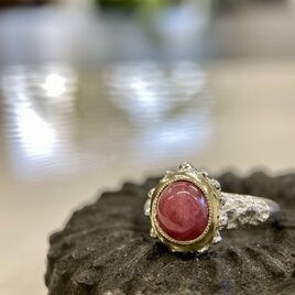 K14YG&silverリング(送料無料)薔薇の輝く石の画像