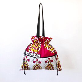 アフリカ布の巾着バッグ（カンガバッグ）トート 大きめの画像