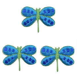 アップリケワッペン-ビビッドとんぼ　ブルー3枚　W-0135　蜻蛉　昆虫の画像