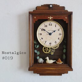 【送料無料】NOSTALGICO#019 レトロな掛け時計　Mサイズ 手作り品 アンティーク調 木製　インテリアの画像