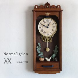 【送料無料】NOSTALGICO#020 レトロな掛け時計　Lサイズ 手作り品 アンティーク調 木製　インテリアの画像