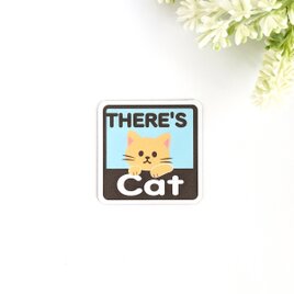 ４.５×４.５cm【＊クリーム猫＊THERE'S CAT（猫が居ます） マグネットステッカー】車 通院 玄関 ドア ポストの画像