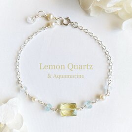 宝石質レモンクォーツとアクアマリンの爽やかなブレスレット　ac/974-2の画像
