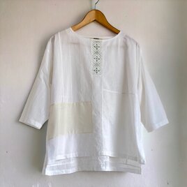 選べる刺し子  Tシャツ風ブラウス【送料込み】浴衣リメイク　ホワイトの画像