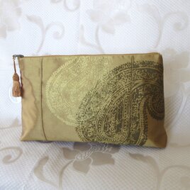 L ポーチ／ランジェリーケース　ドイツ製ファブリック（金緑色）