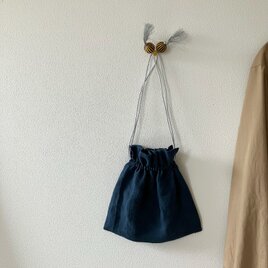 濃紺リネンの巾着袋(ba-tt-075)の画像
