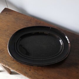 19世紀 焦茶釉 鎹修繕 オーバル皿 楕円皿 フランス アンティーク 0501739の画像