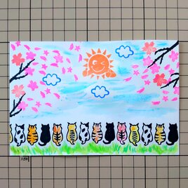 消しゴムはんこ「ネコちゃん・桜・太陽・雲」6個の画像