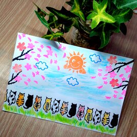 消しゴムはんこ「ネコ・桜・太陽・雲」6個の画像