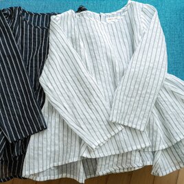 コットンシルクのふんわりプルオーバー【白×黒ストライプ・M/L・八分袖】の画像