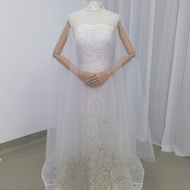 绮丽な ウエディングドレス チュールケープ ケープ風ドレス 贅沢な小花総レース 花嫁 エレガントの画像