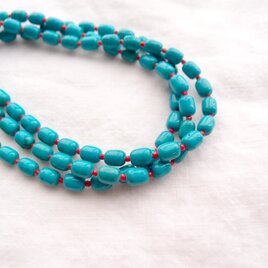 Magnesite Turquoise × Red Coral Necklace／マグネサイトターコイズ ロングネックレスの画像