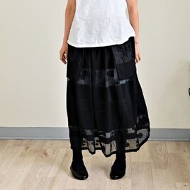 オーガンジー３D花模様織りのギャザースカートの画像