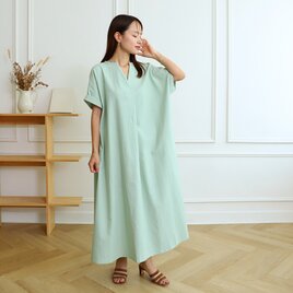 【着丈調整可能✨】コットン キーネック ワンピース　ミント　0583Mint