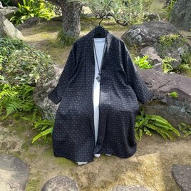 【着物リメイク】紬のロングカーディガン/後ろギャザー/絹紬の画像