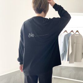 『2024新作』【ユニセックス 】bicycleプリント ビッグシルエット ロングスリーブTシャツ【ブラック】の画像