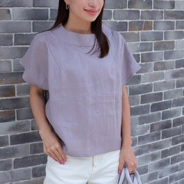 【再販開始】涼感♪リネンボトルネックブラウス　ウォームグレー　0627U.Grey